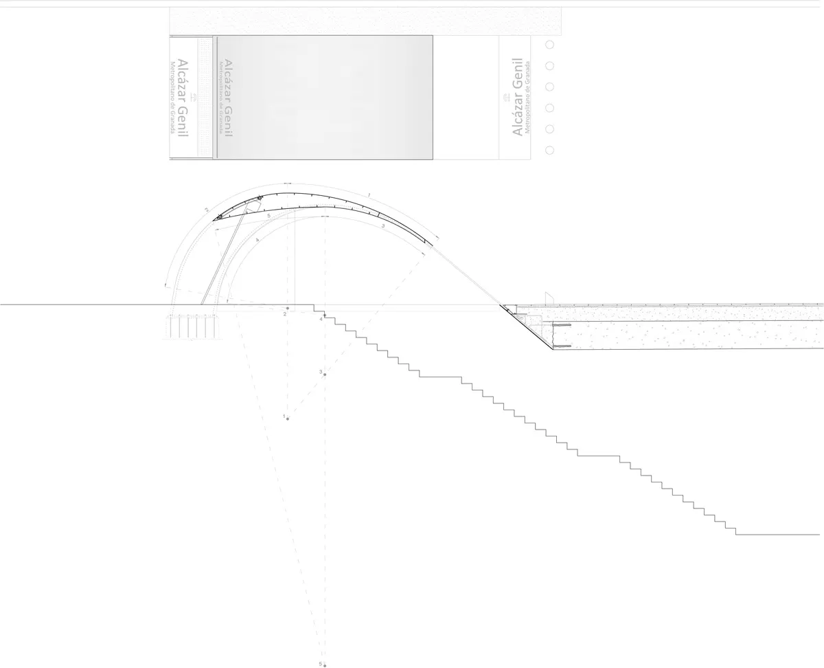 Estación Alcázar del Genil: sección longitudinal de la nave