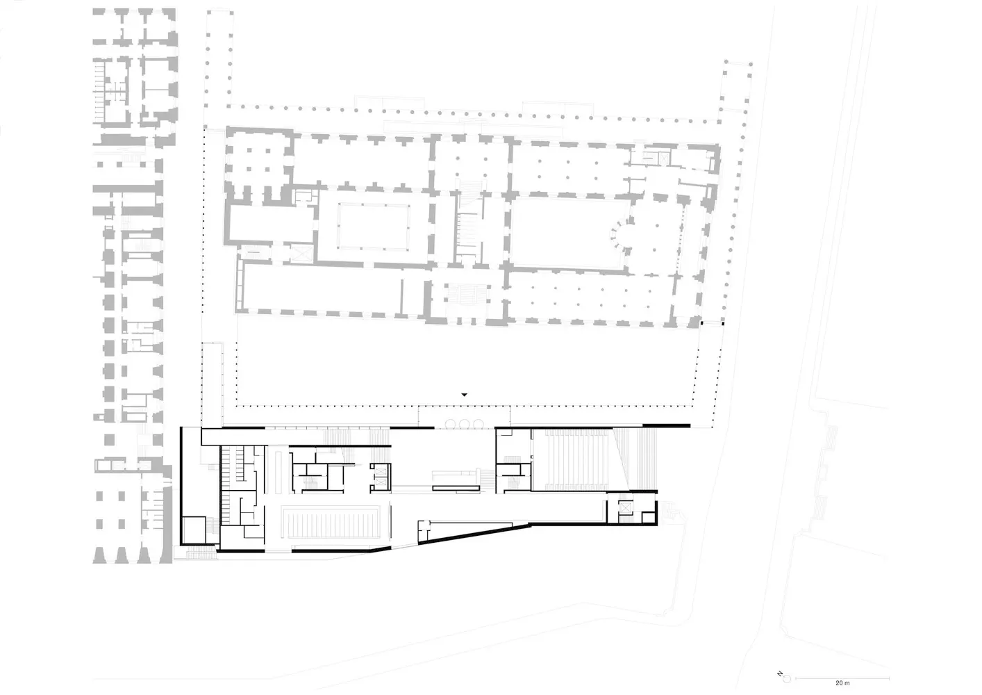 Plano — Primer nivel y entreplanta Plano del primer nivel y entreplanta de la James Simon Galerie