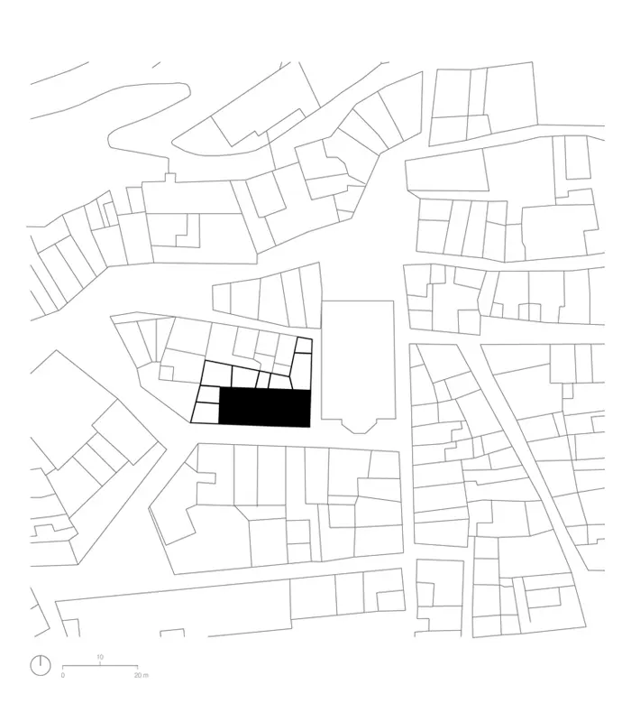 Emplazamiento Clos Pachem HArquitectes – plano de emplazamiento en el tejido urbano de Gratallops