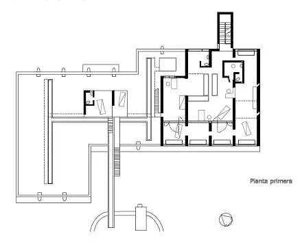 Villa Sarabhai – planta de dormitorios y servicios Villa Sarabhai: planta de dormitorios y áreas de servicio