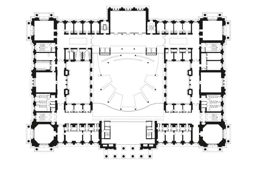 Reichstag – Planta general Planta del Reichstag con hemiciclo central y anillos de circulación